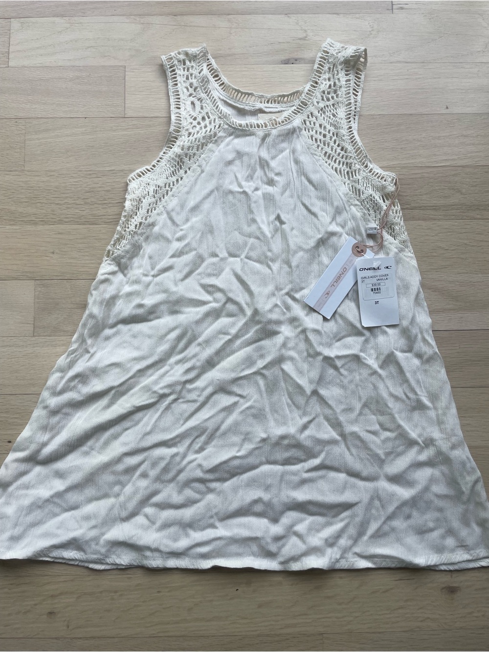O'Neill Cream Crochet-Back Casual Girls' Tank Cover-up/ Dress